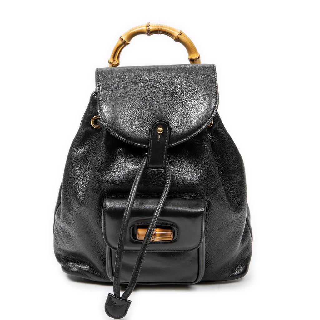Backpack Mini Bamboo Backpack Black Grained Calfskin Leather