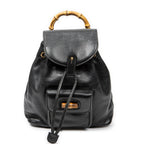 Backpack Mini Bamboo Backpack Black Grained Calfskin Leather