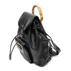 Backpack Mini Bamboo Backpack Black Grained Calfskin Leather
