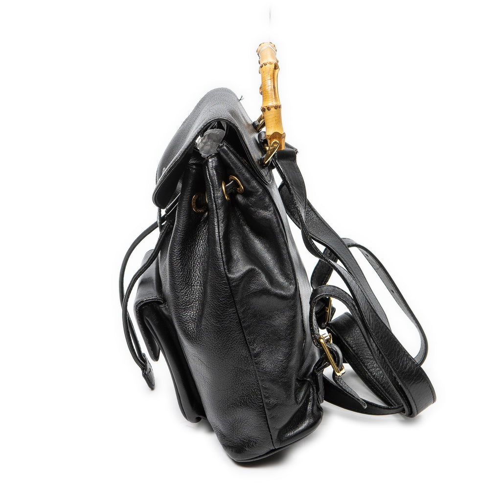 Backpack Mini Bamboo Backpack Black Grained Calfskin Leather