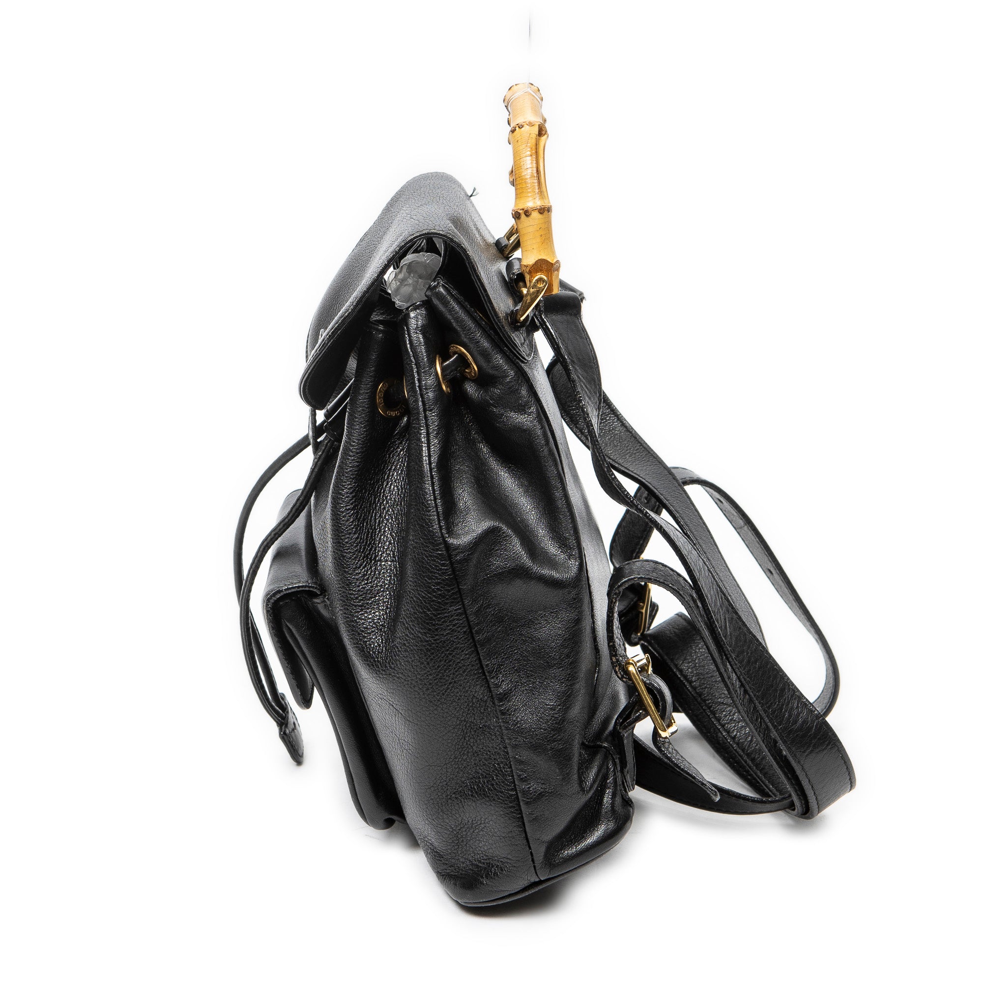 Backpack Mini Bamboo Backpack Black Grained Calfskin Leather