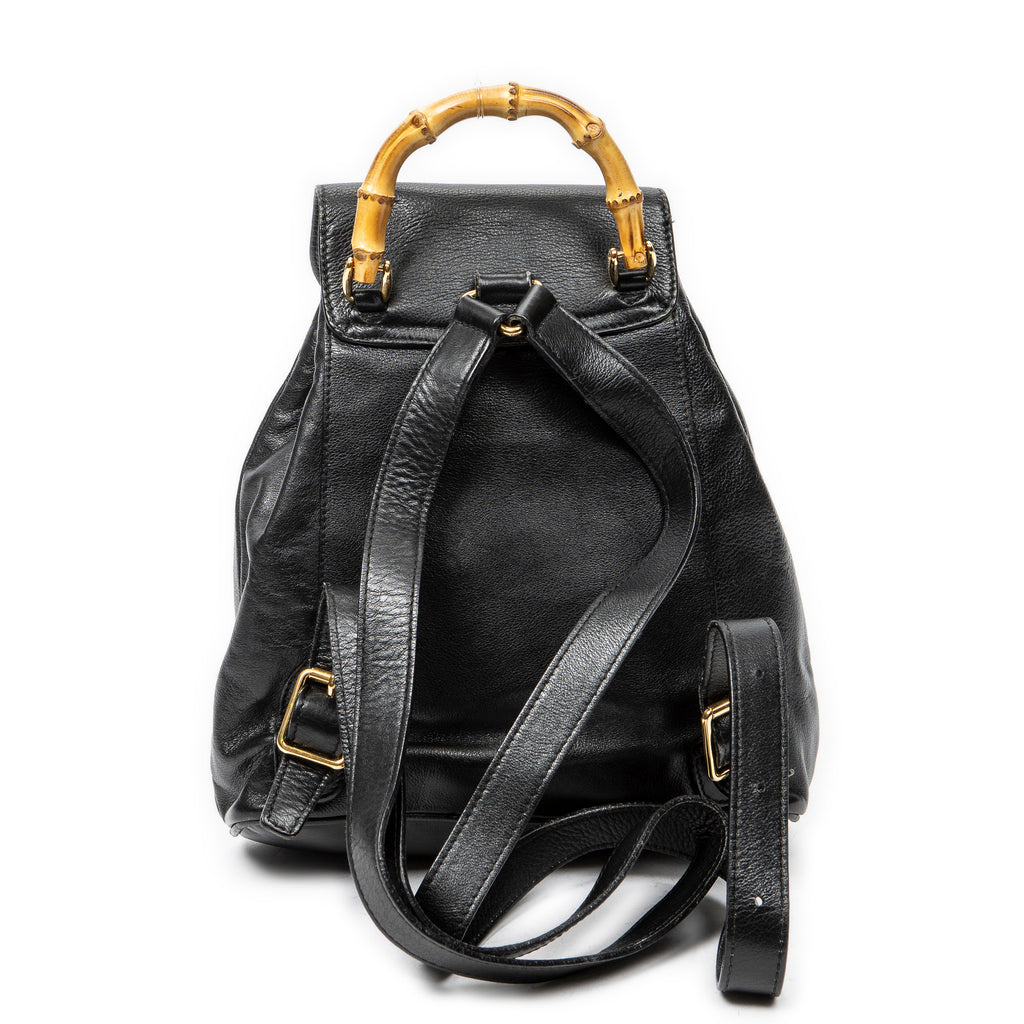Backpack Mini Bamboo Backpack Black Grained Calfskin Leather