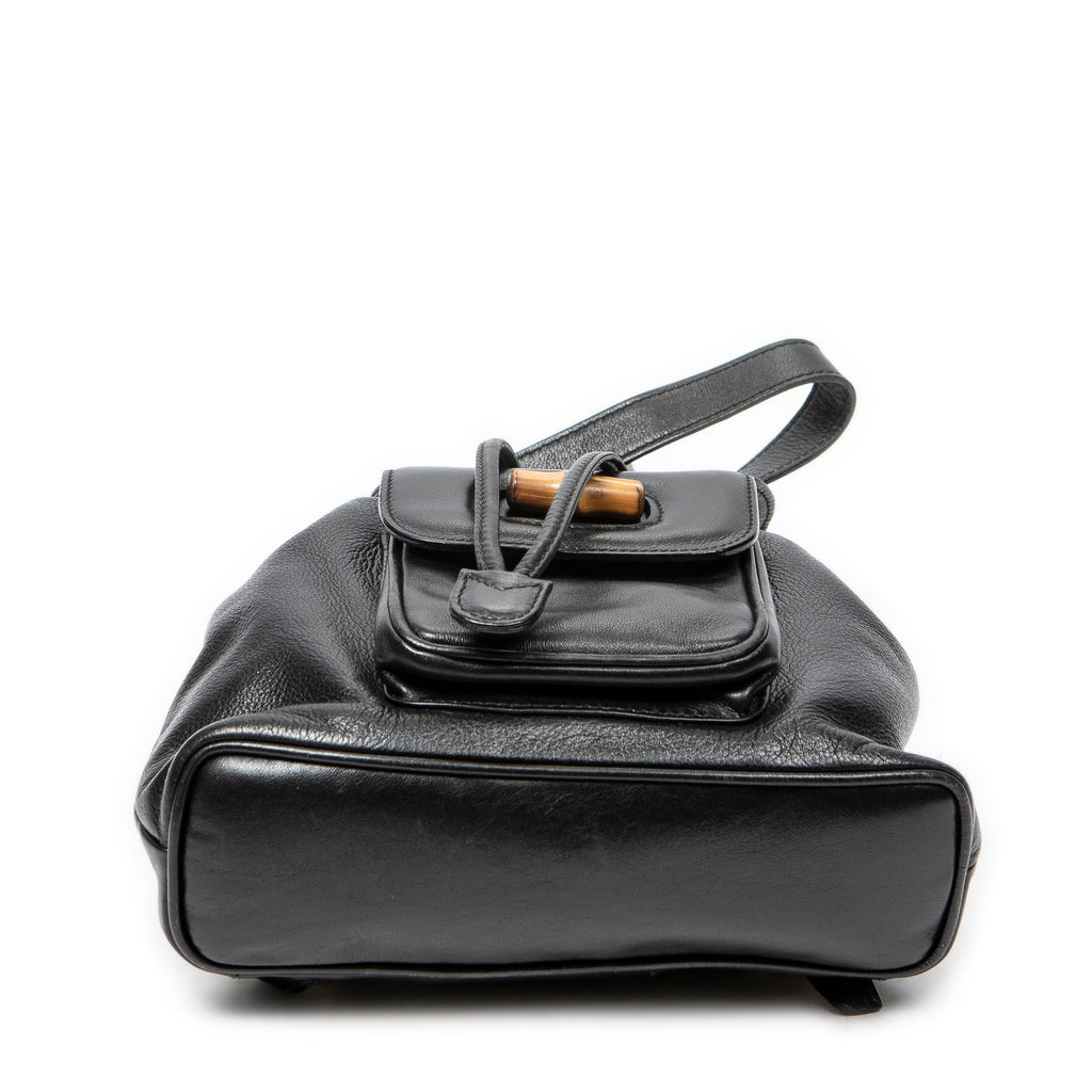 Backpack Mini Bamboo Backpack Black Grained Calfskin Leather