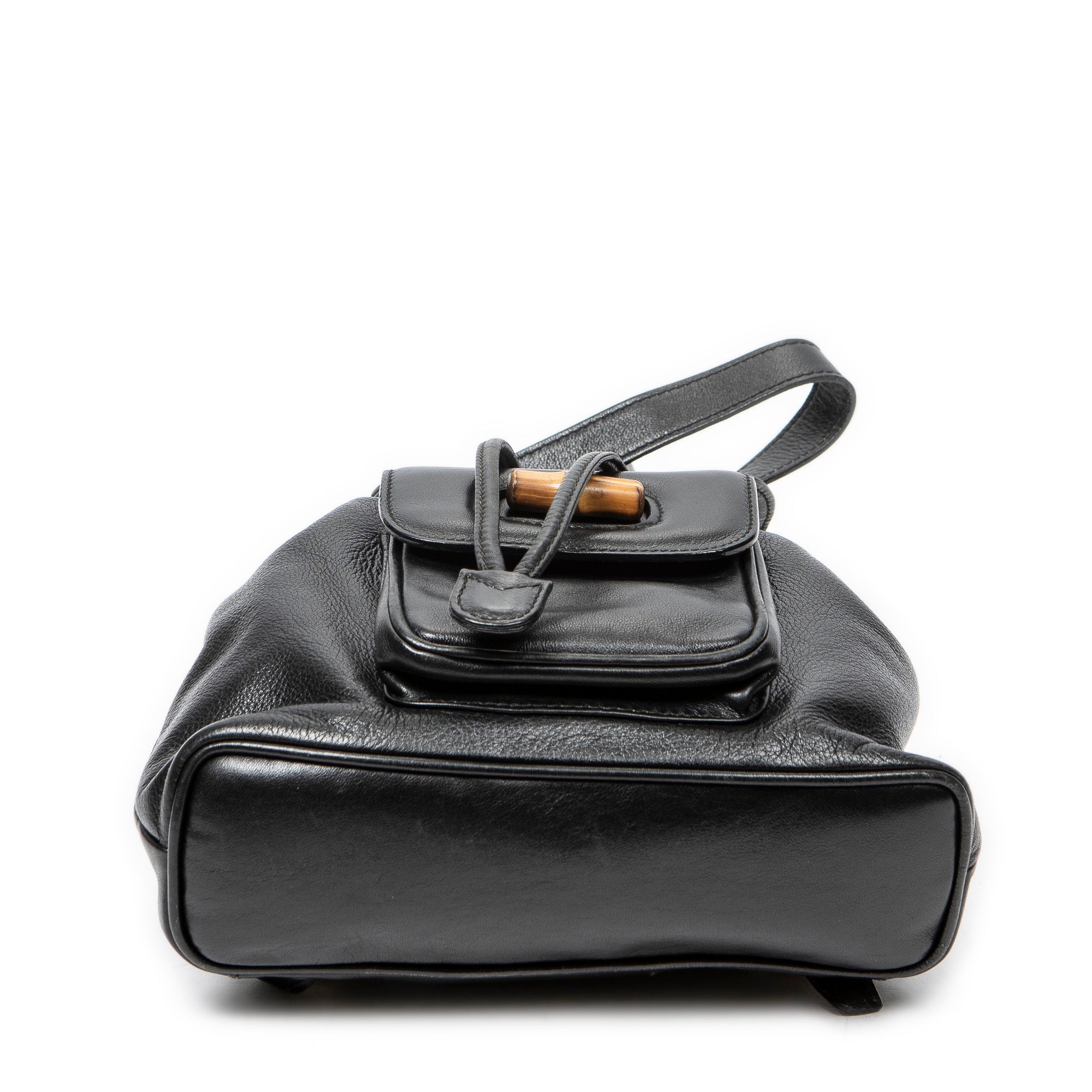 Backpack Mini Bamboo Backpack Black Grained Calfskin Leather