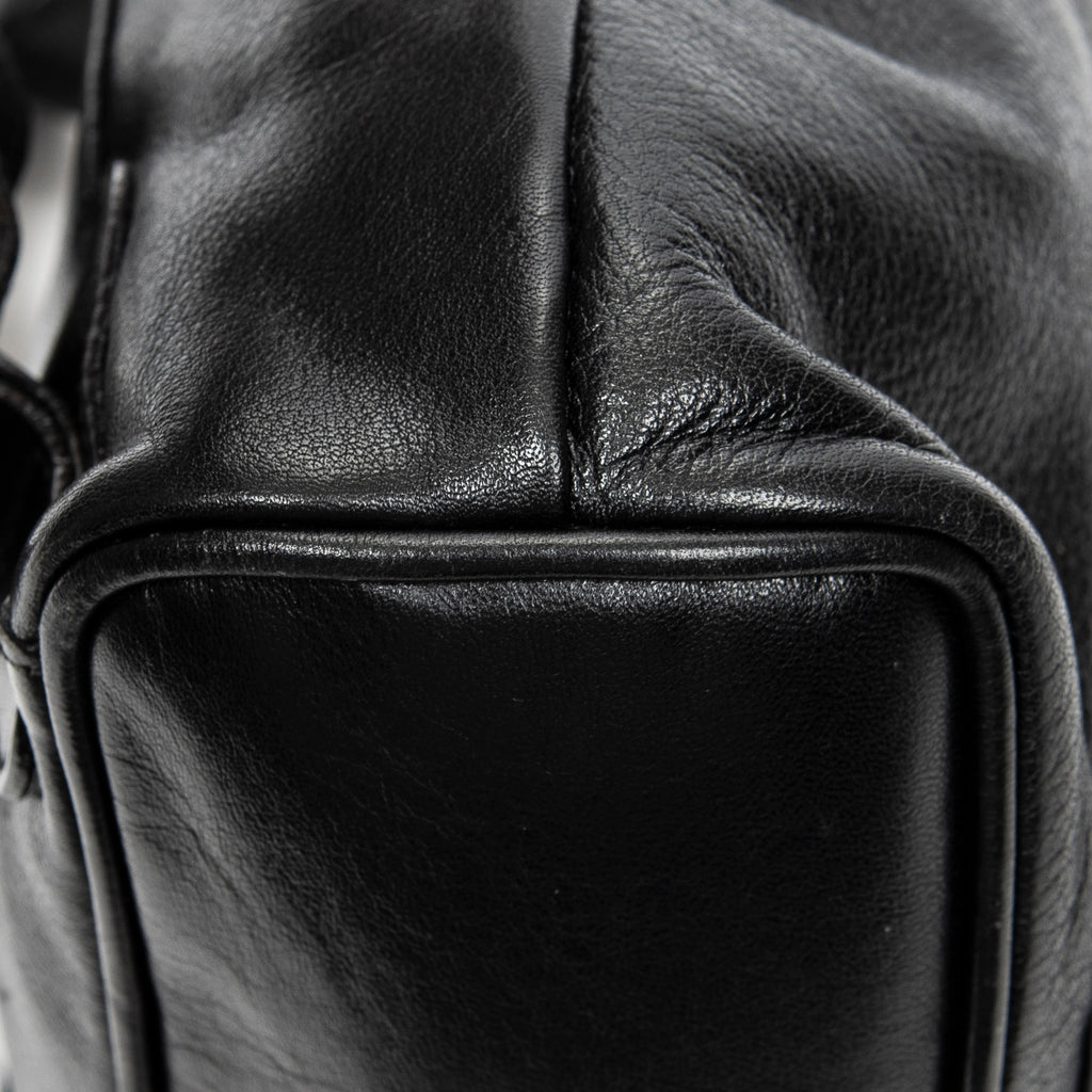 Backpack Mini Bamboo Backpack Black Grained Calfskin Leather