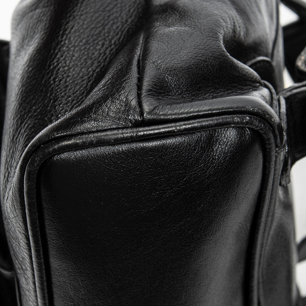 Backpack Mini Bamboo Backpack Black Grained Calfskin Leather