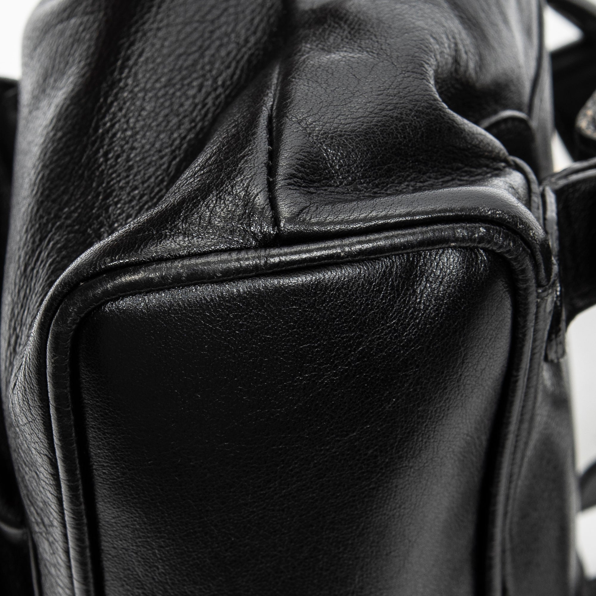 Backpack Mini Bamboo Backpack Black Grained Calfskin Leather