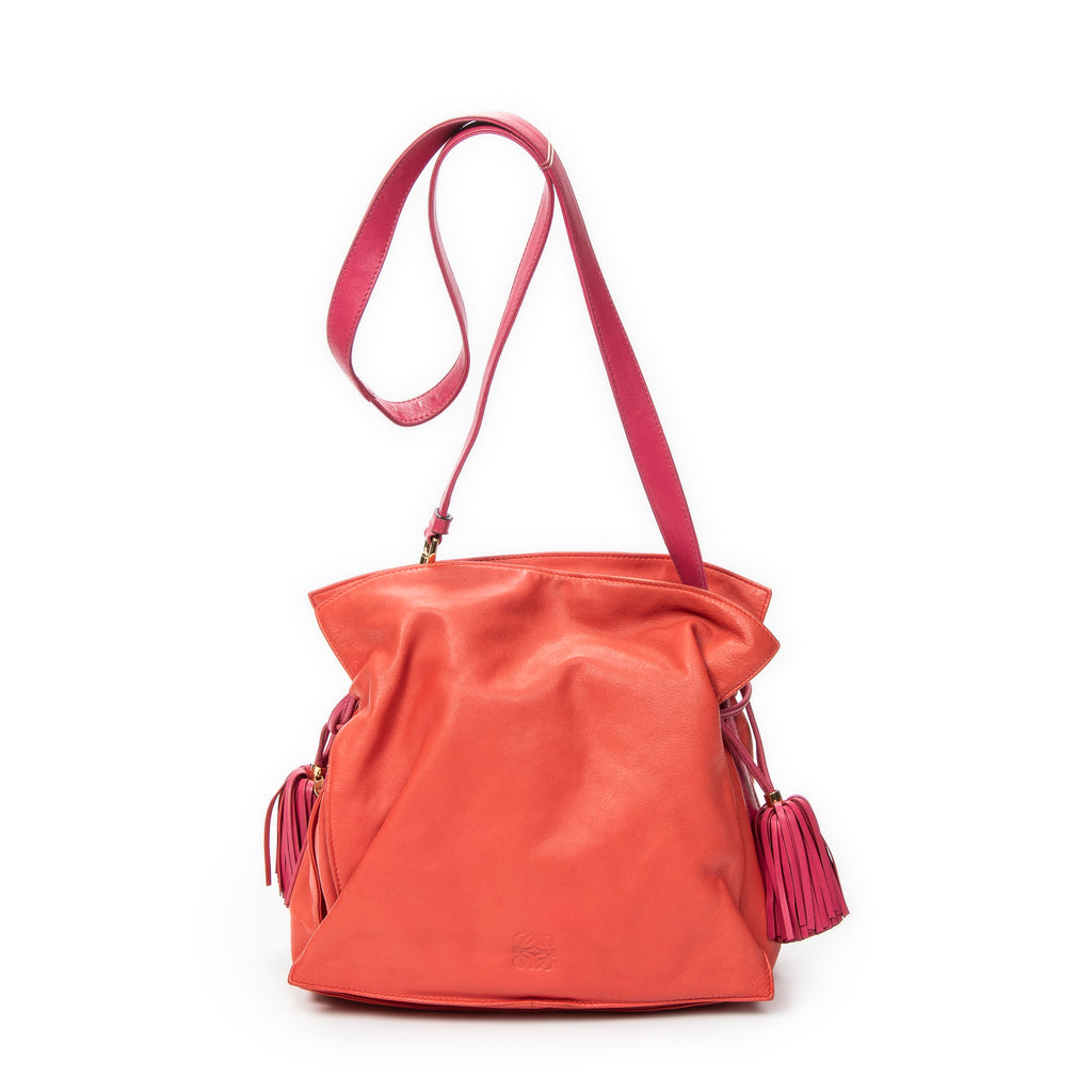 Shoulder Bag Tassel Flamenco Orange Calfskin Leather