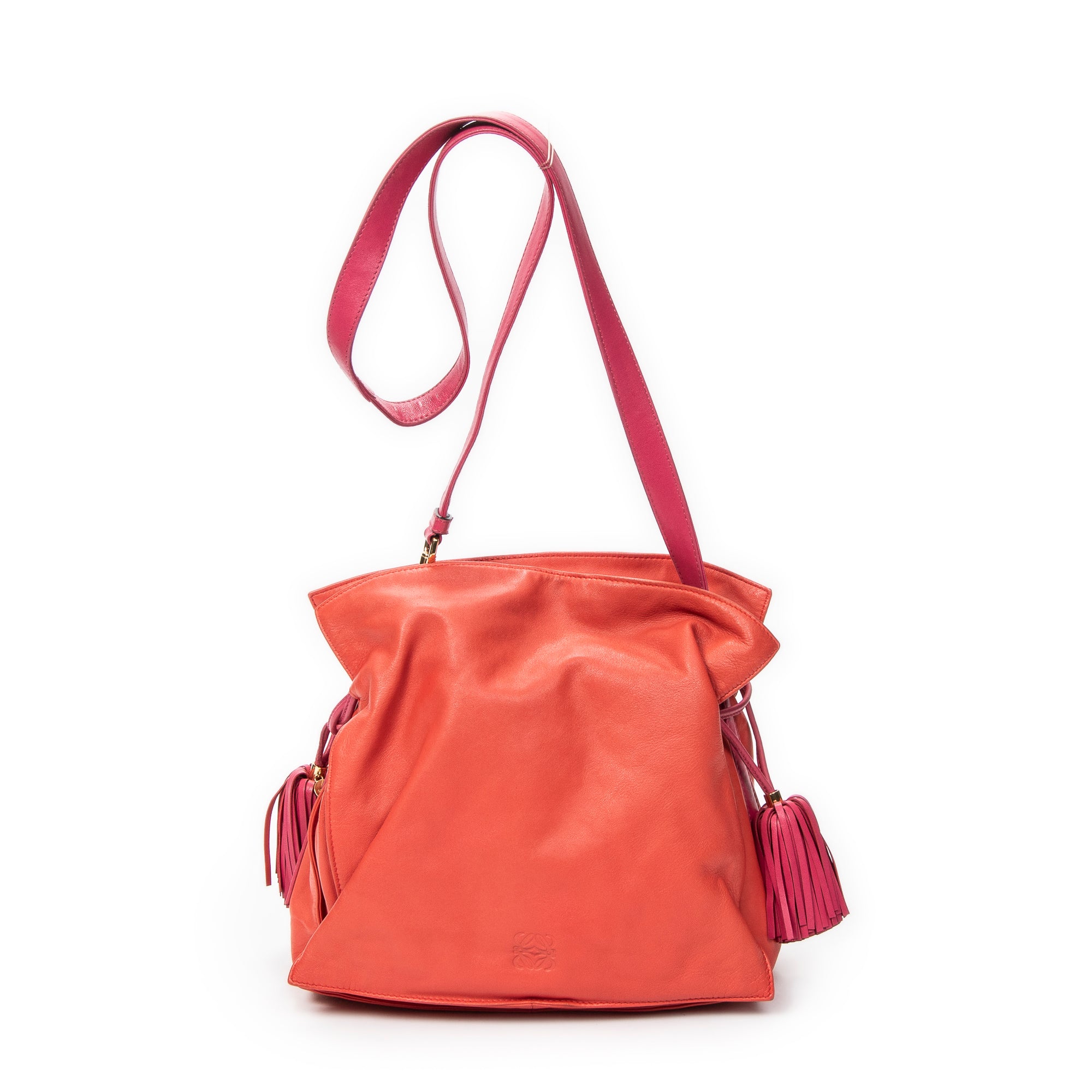 Shoulder Bag Tassel Flamenco Orange Calfskin Leather