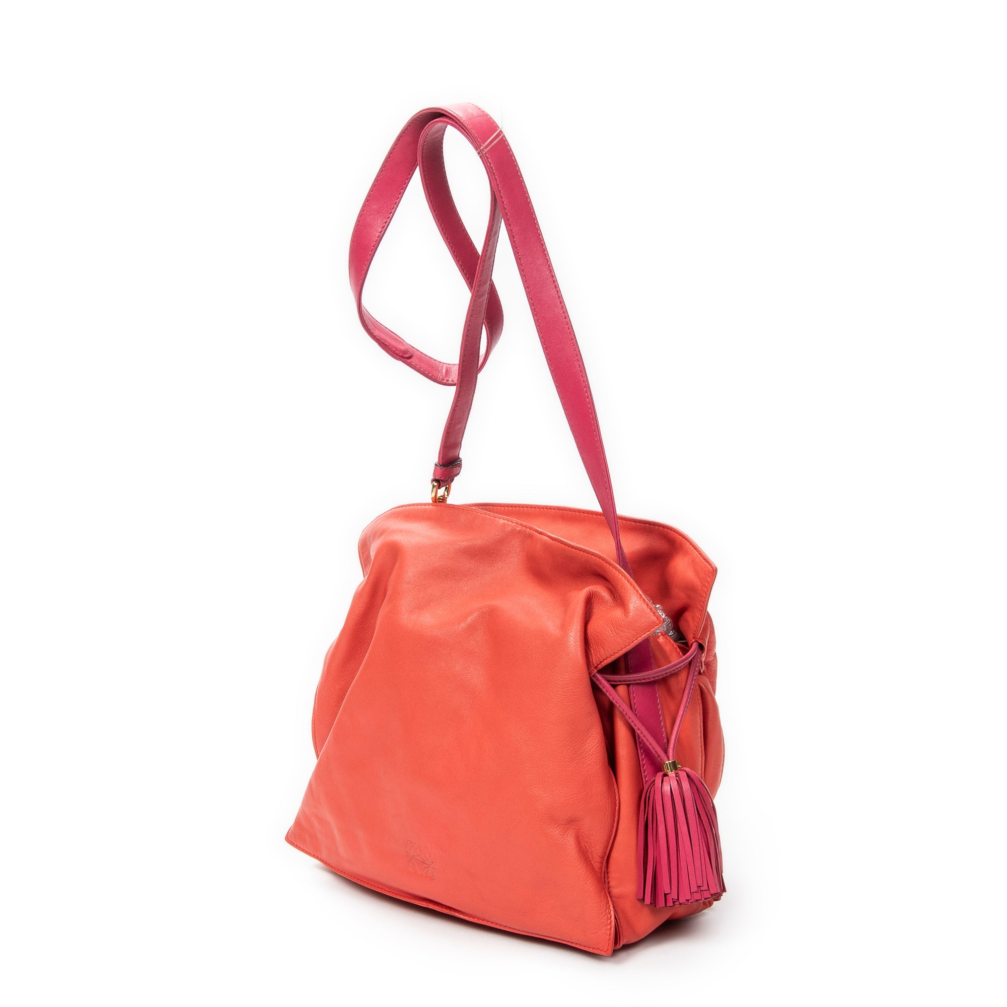Shoulder Bag Tassel Flamenco Orange Calfskin Leather