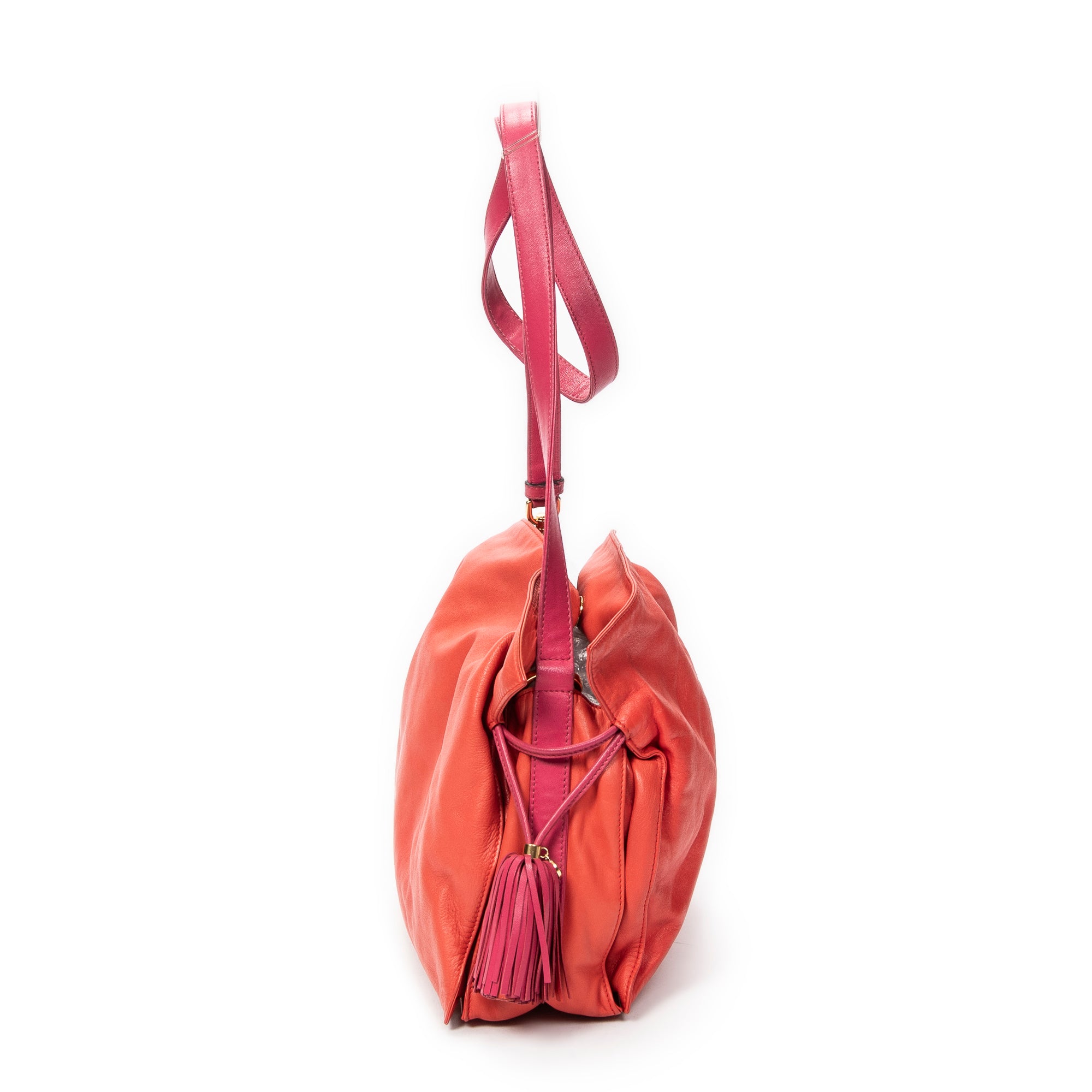 Shoulder Bag Tassel Flamenco Orange Calfskin Leather