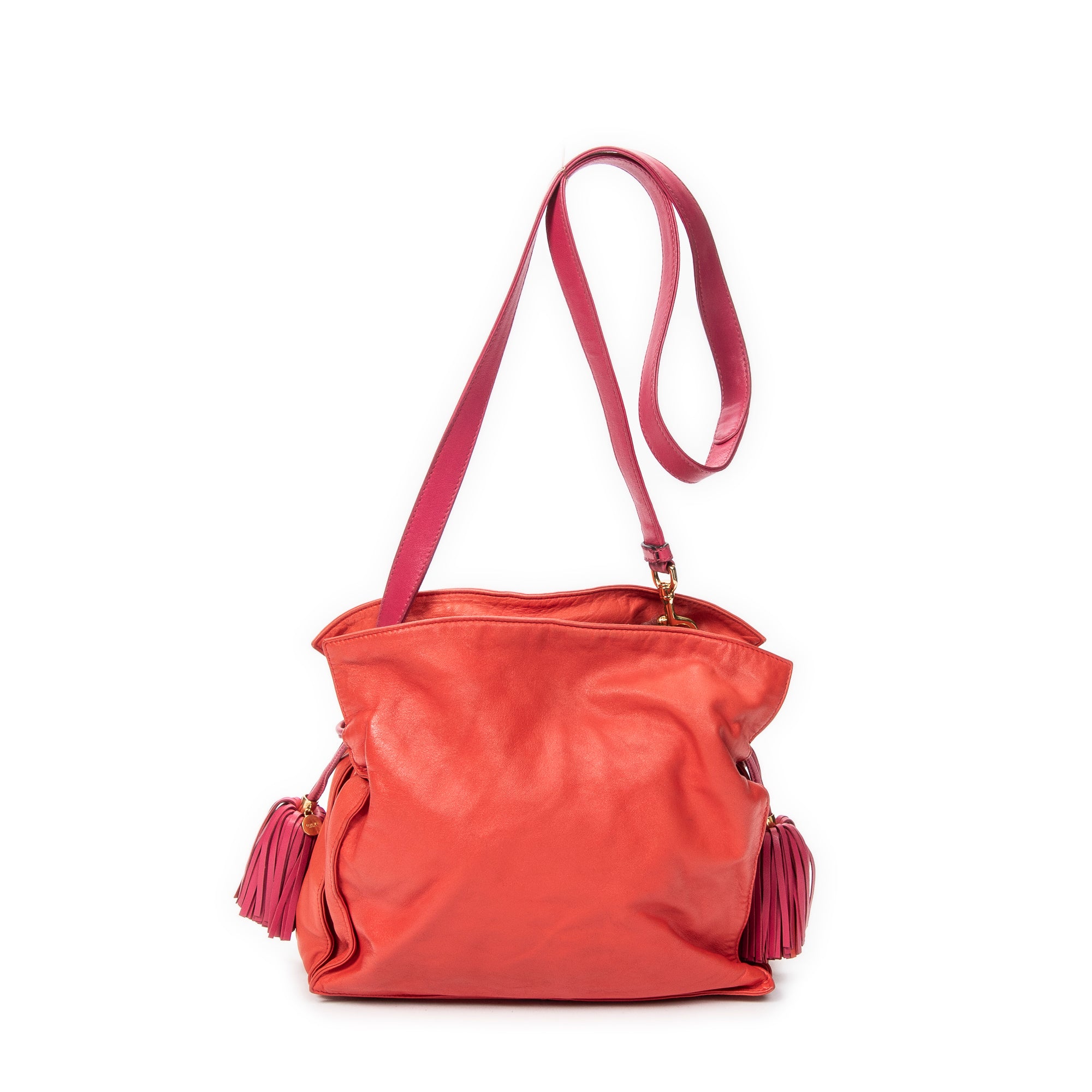 Shoulder Bag Tassel Flamenco Orange Calfskin Leather