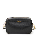 Shoulder Bag Zip Camera Crossbody Black Goatskin Leather