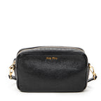 Shoulder Bag Zip Camera Crossbody Black Goatskin Leather