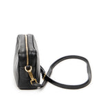 Shoulder Bag Zip Camera Crossbody Black Goatskin Leather