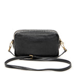 Shoulder Bag Zip Camera Crossbody Black Goatskin Leather