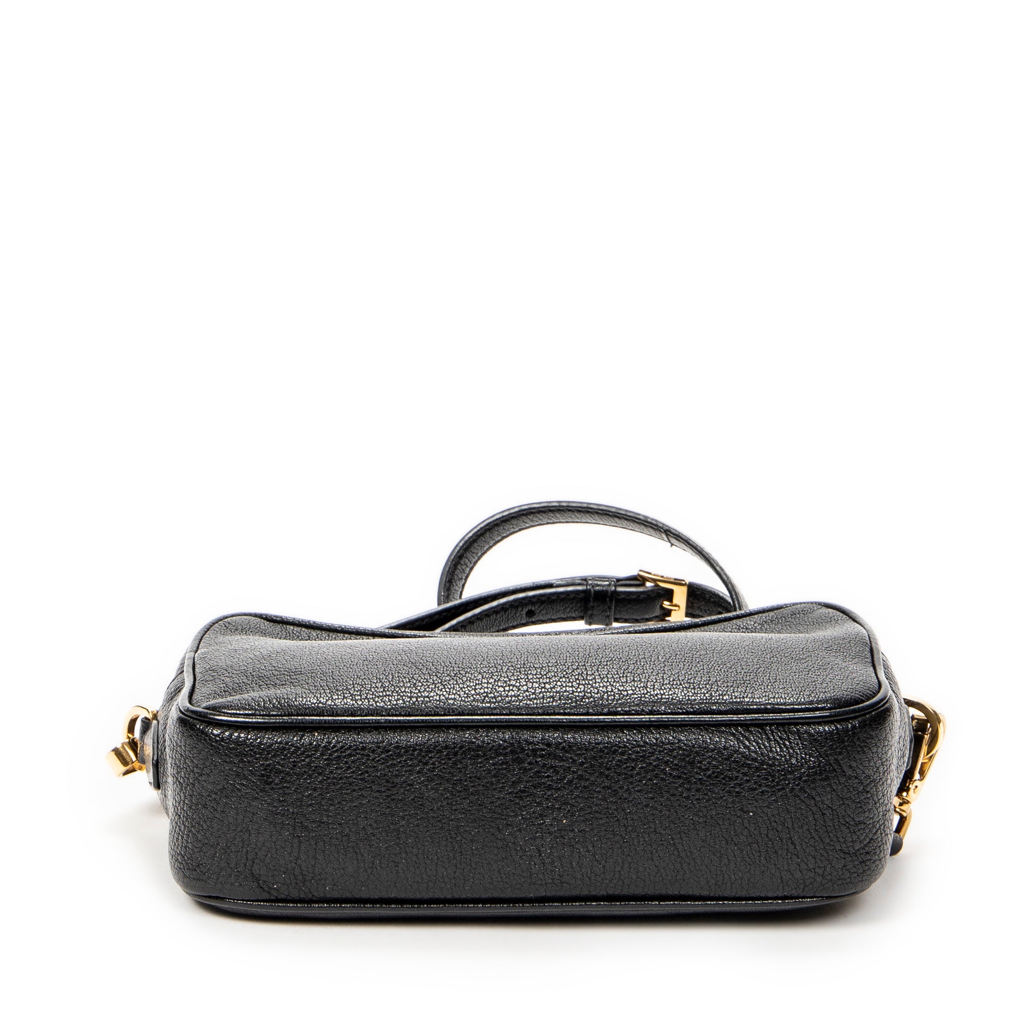 Shoulder Bag Zip Camera Crossbody Black Goatskin Leather