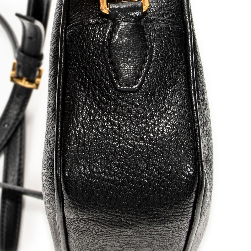 Shoulder Bag Zip Camera Crossbody Black Goatskin Leather