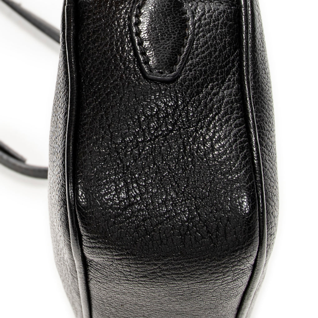Shoulder Bag Zip Camera Crossbody Black Goatskin Leather