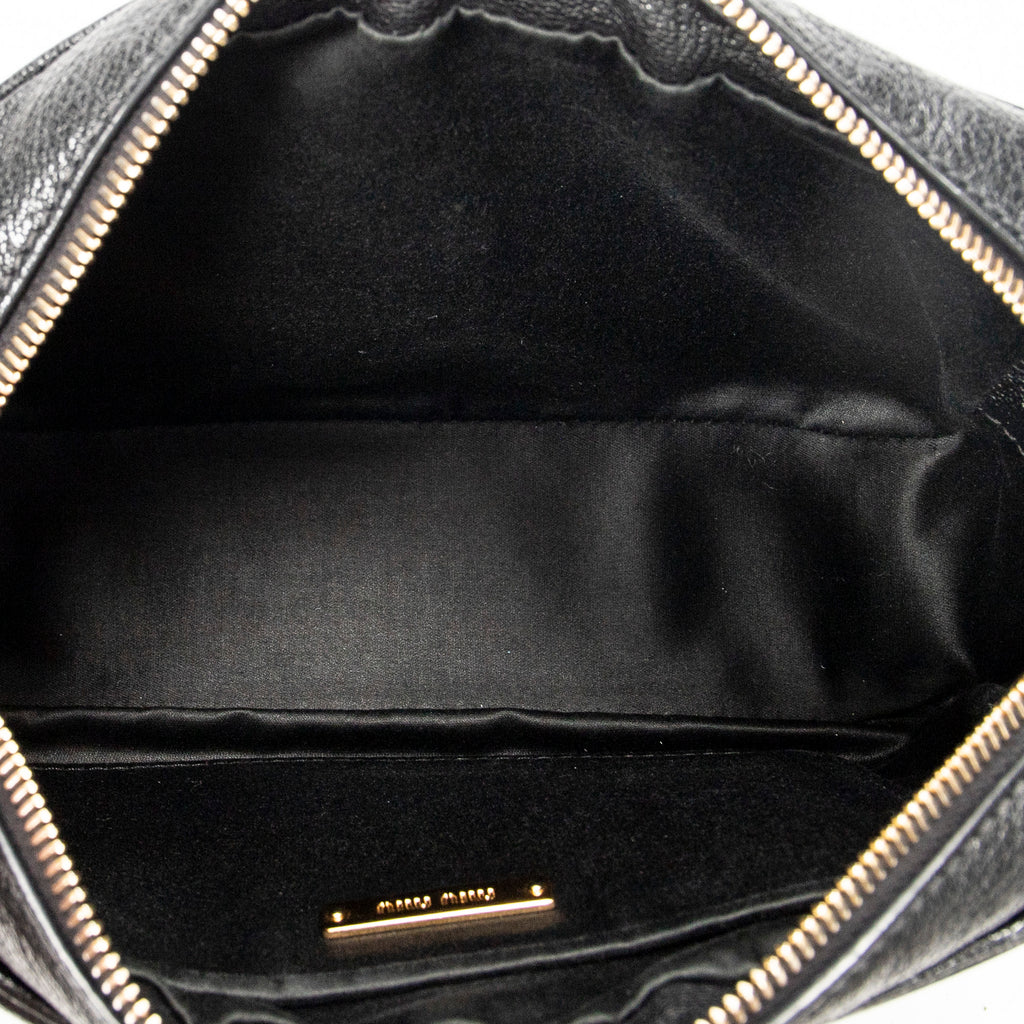 Shoulder Bag Zip Camera Crossbody Black Goatskin Leather