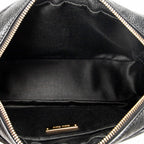 Shoulder Bag Zip Camera Crossbody Black Goatskin Leather