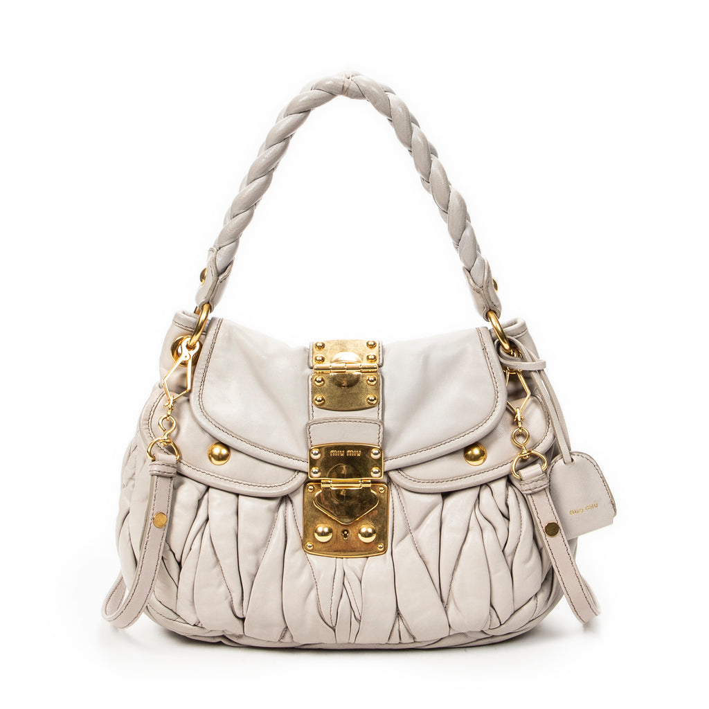Shoulder Bag Small Coffer Double Pocket Hobo Light Grey Matelasse Leather