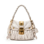 Shoulder Bag Small Coffer Double Pocket Hobo Light Grey Matelasse Leather