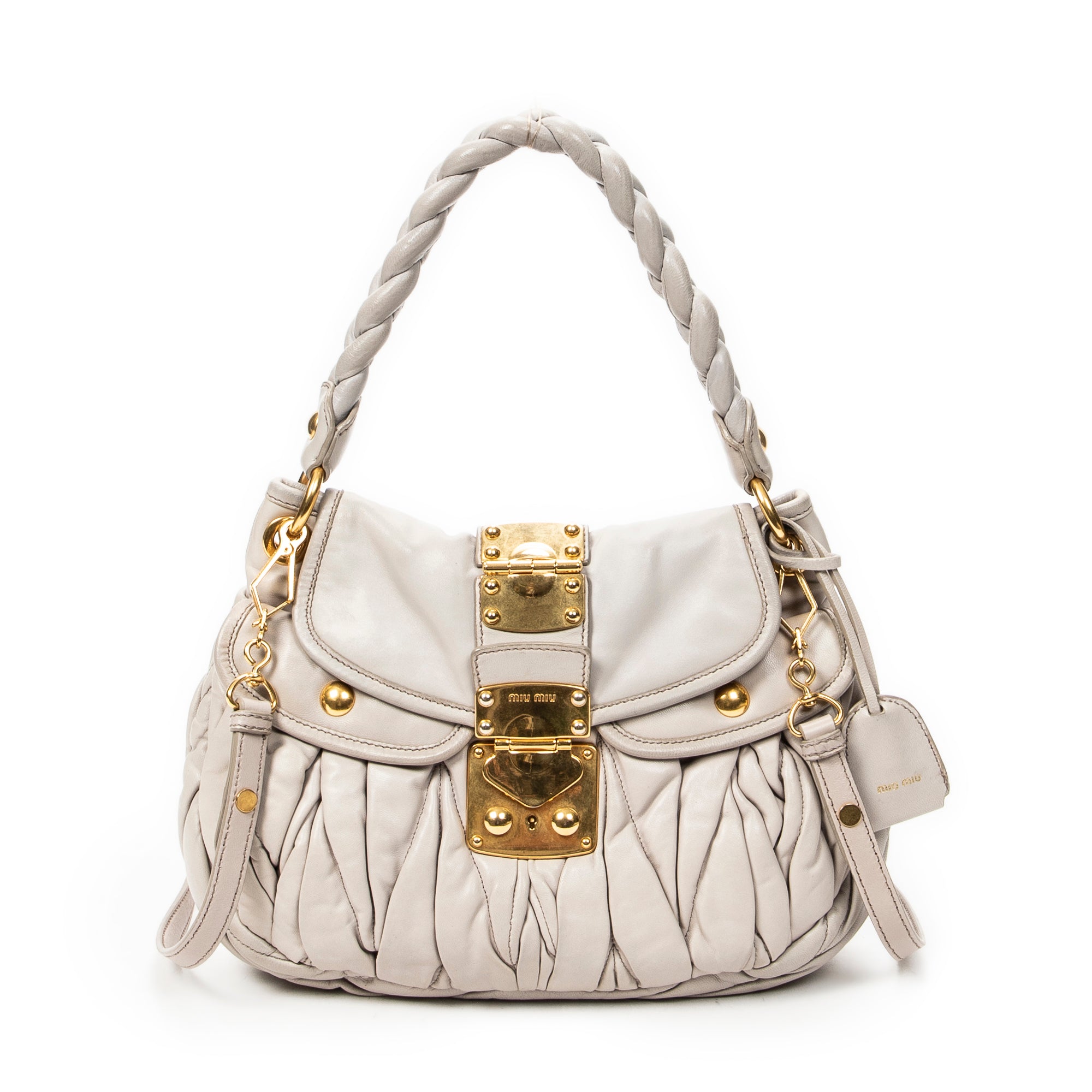 Shoulder Bag Small Coffer Double Pocket Hobo Light Grey Matelasse Leather