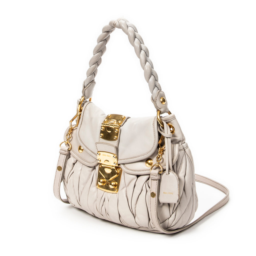 Shoulder Bag Small Coffer Double Pocket Hobo Light Grey Matelasse Leather