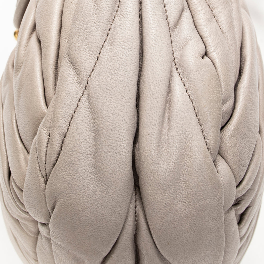 Shoulder Bag Small Coffer Double Pocket Hobo Light Grey Matelasse Leather