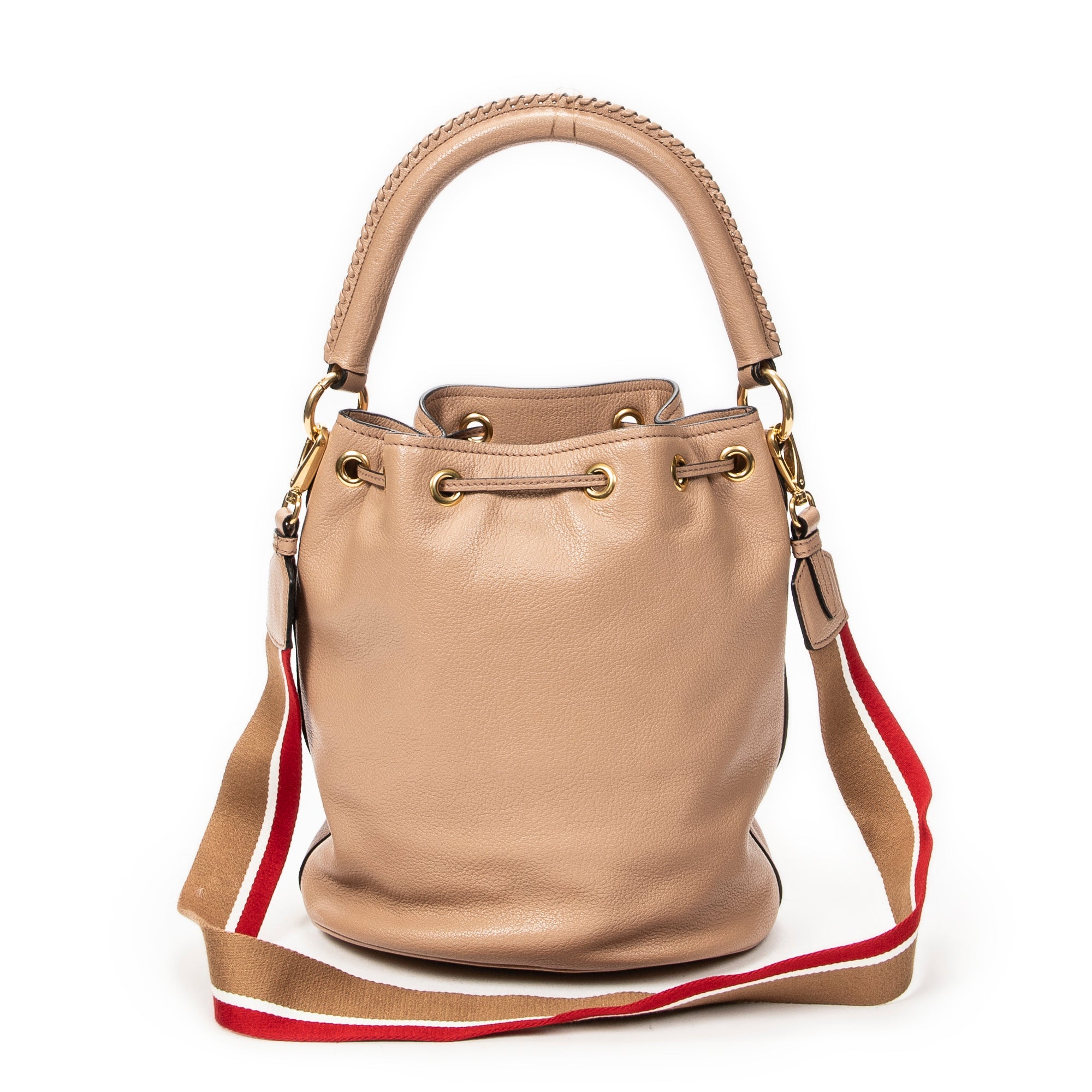 Shoulder Bag Drawstring Bucket Light Pink Pebbled Leather