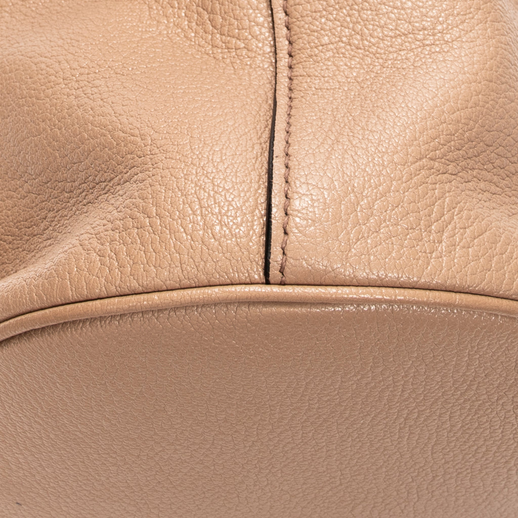 Shoulder Bag Drawstring Bucket Light Pink Pebbled Leather