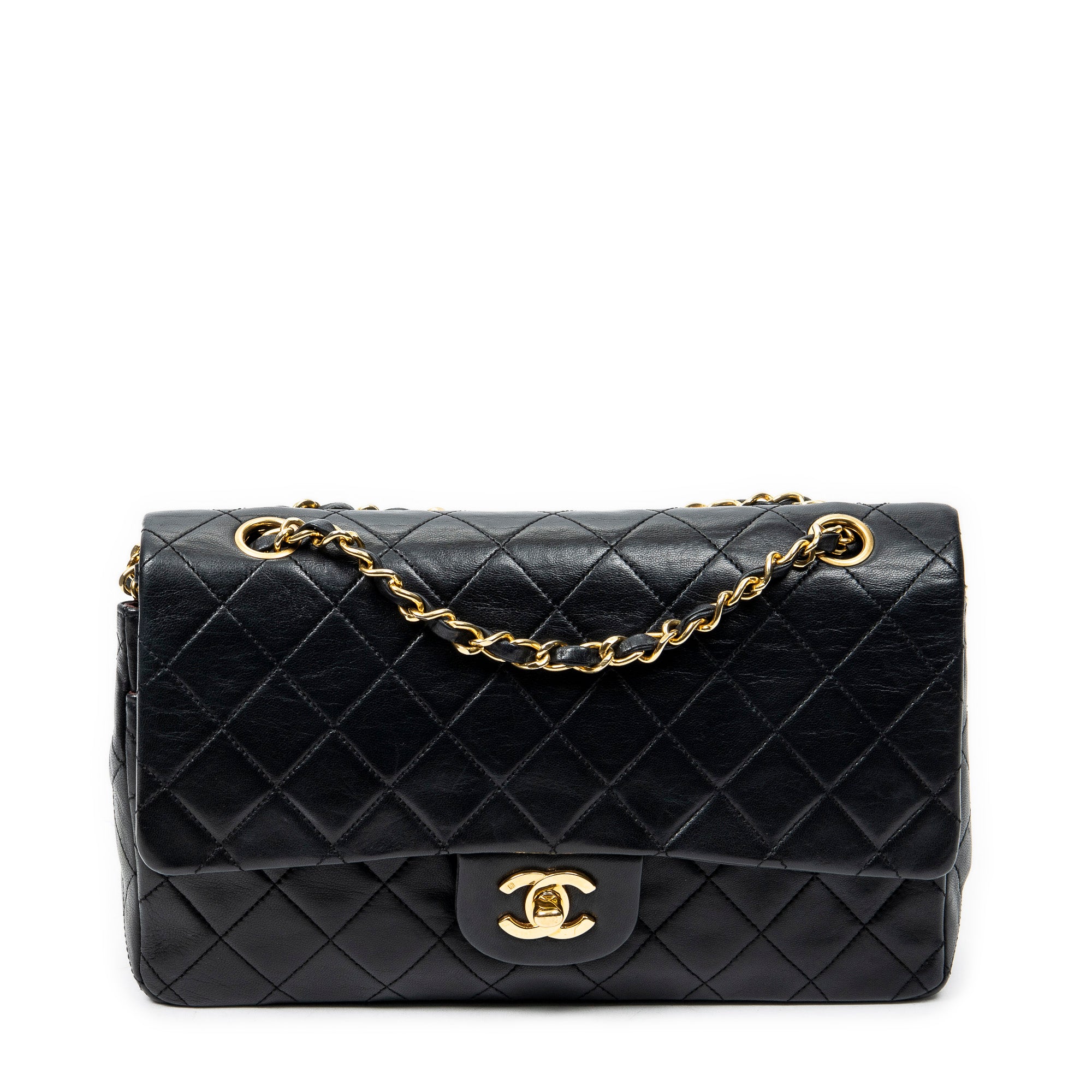 Bolso de Hombro Clásico Doble Solapa 26 Piel de Cordero Acolchada Negra