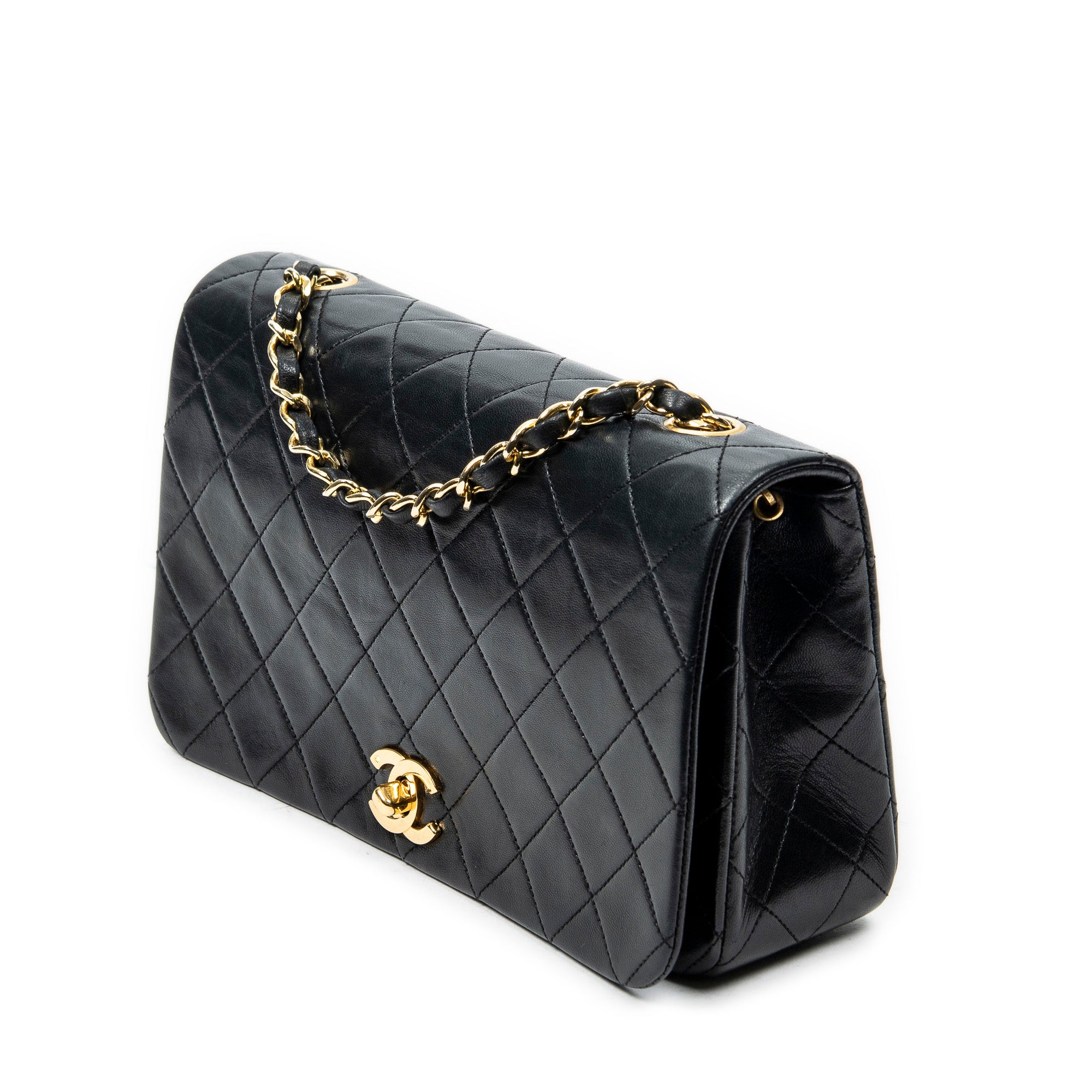 Shoulder Bag Mademoiselle Full Flap Black Quilted Lambskin Leather