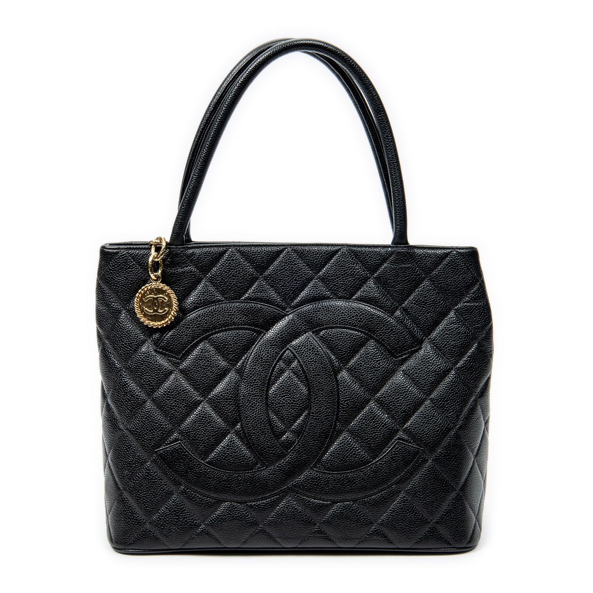 Bolso de hombro Timeless Medallion Tote de cuero caviar acolchado negro