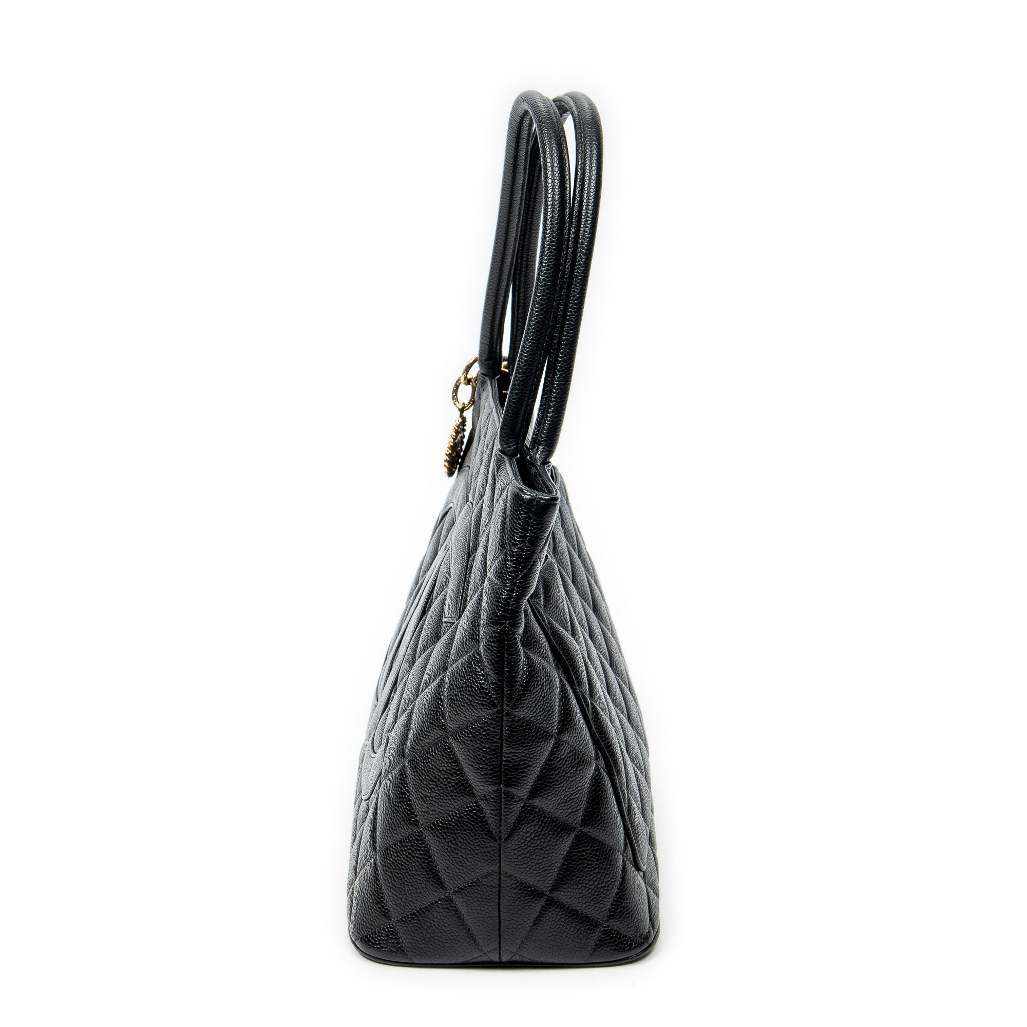 Bolso de hombro Timeless Medallion Tote de cuero caviar acolchado negro