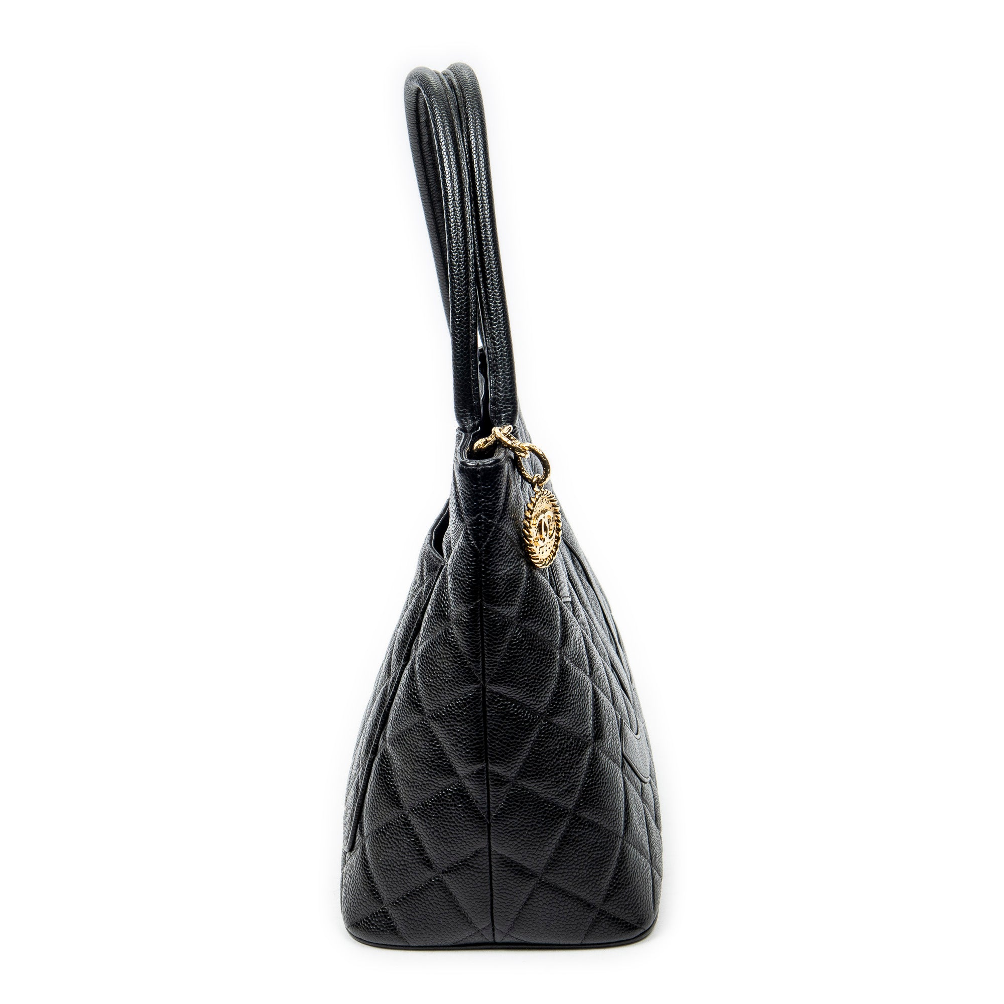 Bolso de hombro Timeless Medallion Tote de cuero caviar acolchado negro