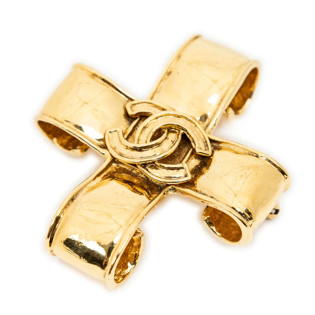 Brooch CC Cross Brooch Pin Gold Gold Plated
