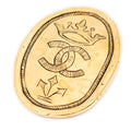 Brooch CC Oval Crown Motif Brooch Gold Gold Plated