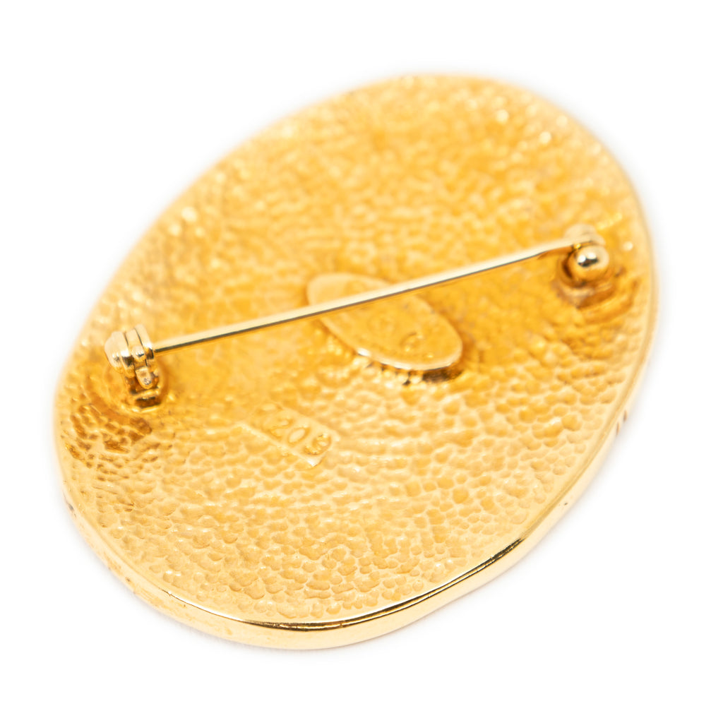 Brooch CC Oval Crown Motif Brooch Gold Gold Plated