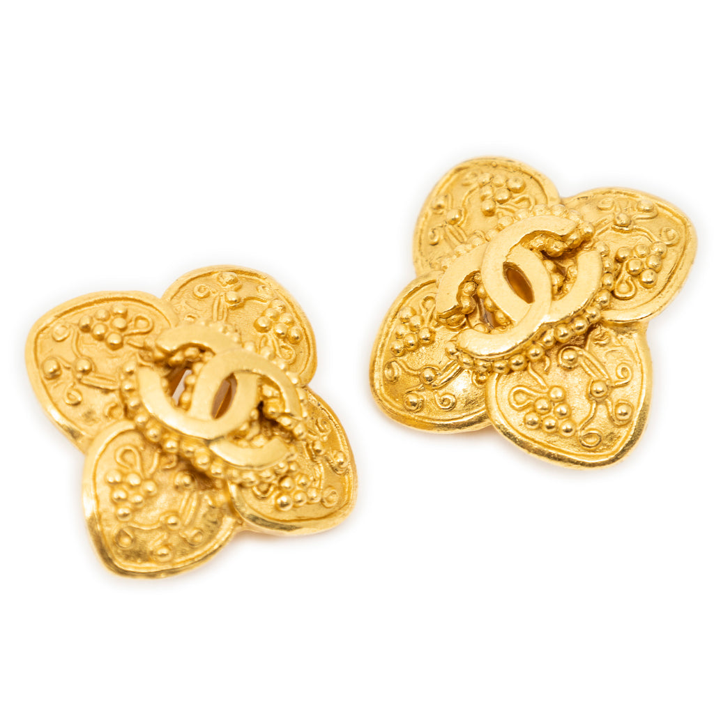 Earrings CC Floral Clip On Earrings Gold Gold Plated