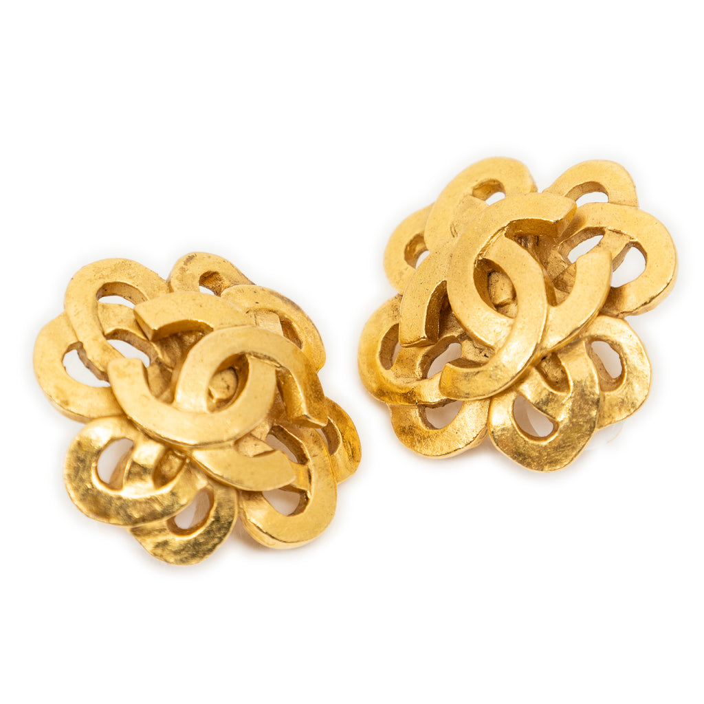 Pendientes CC Flor Pendientes de Clip Dorado Bañado en Oro