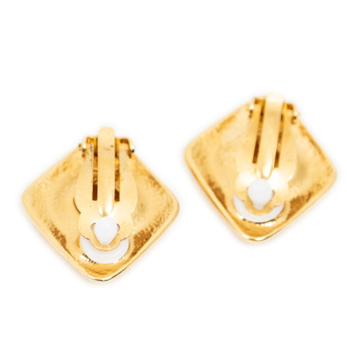 Chanel - Boucles d'oreilles clips en forme de losange CC - Dorées