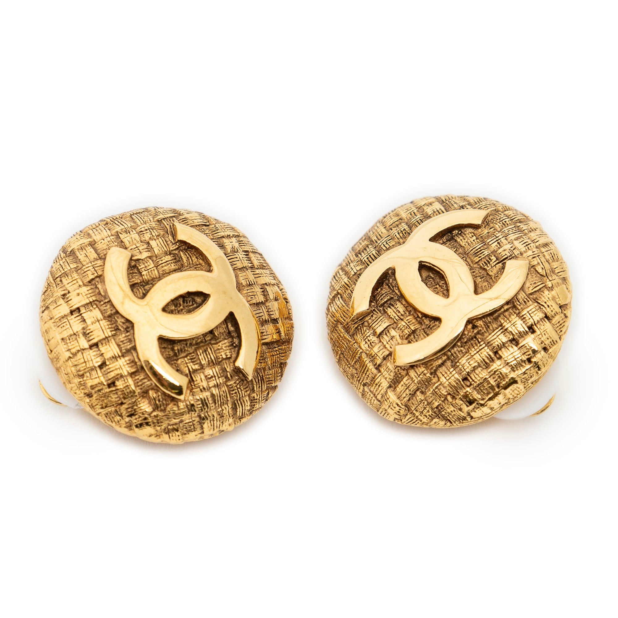 Earrings CC Quilted Round Clip On Earrings Gold Gold Plated