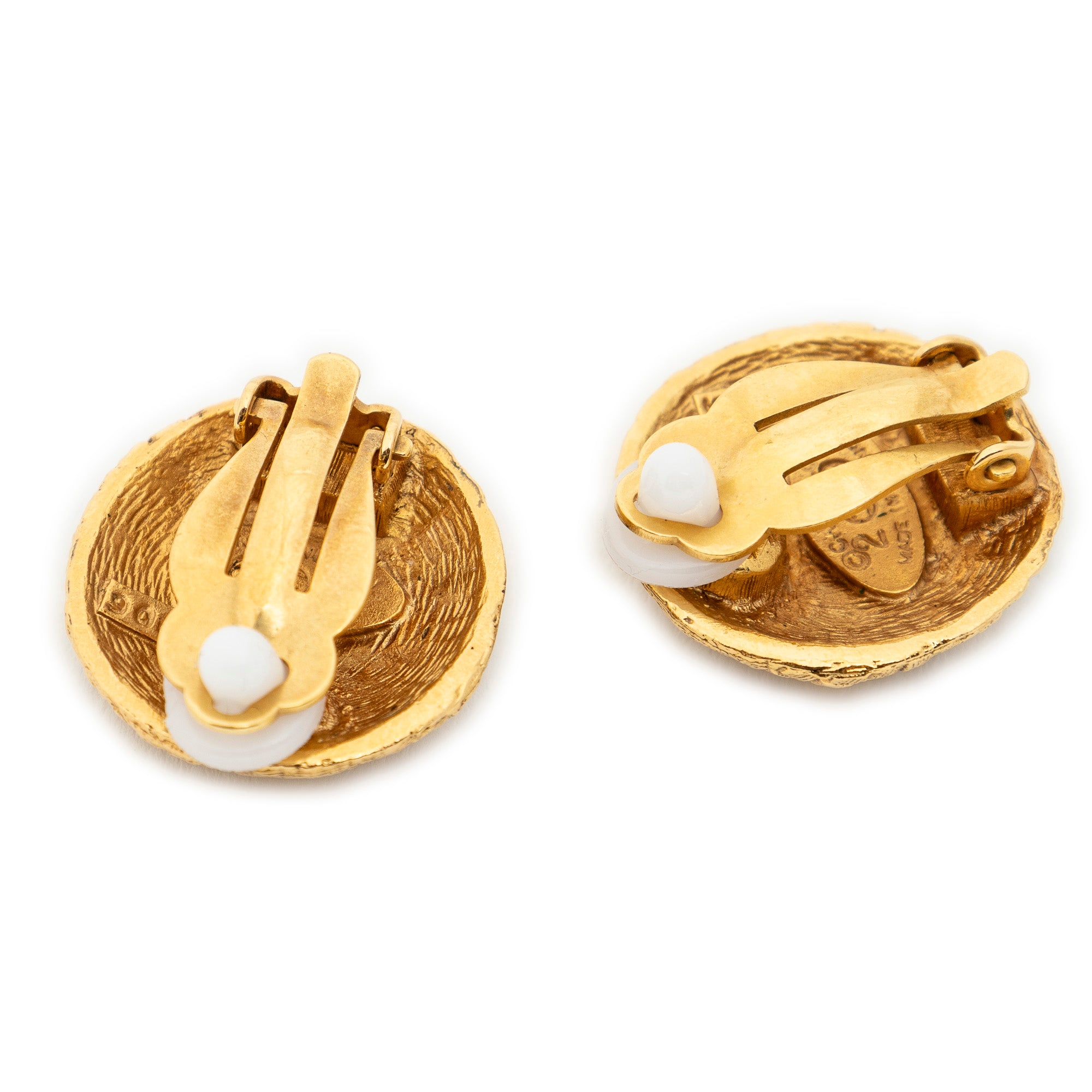 Earrings CC Quilted Round Clip On Earrings Gold Gold Plated