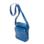 Shoulder Bag Small Front Pocket Crossbody Blue Intrecciato Leather