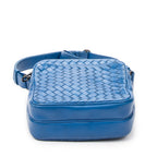 Shoulder Bag Small Front Pocket Crossbody Blue Intrecciato Leather