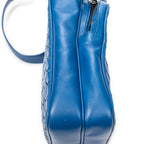 Shoulder Bag Small Front Pocket Crossbody Blue Intrecciato Leather
