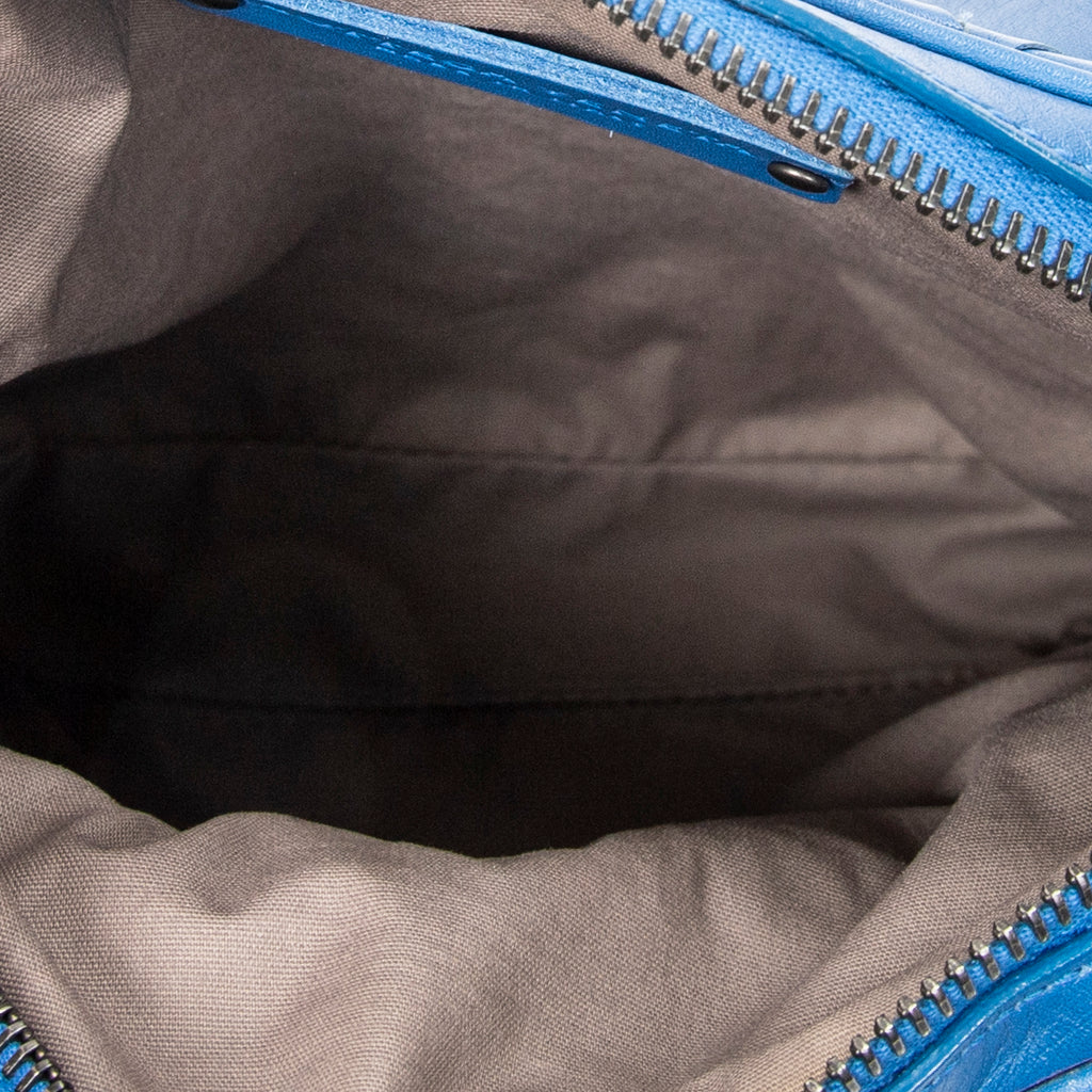 Shoulder Bag Small Front Pocket Crossbody Blue Intrecciato Leather