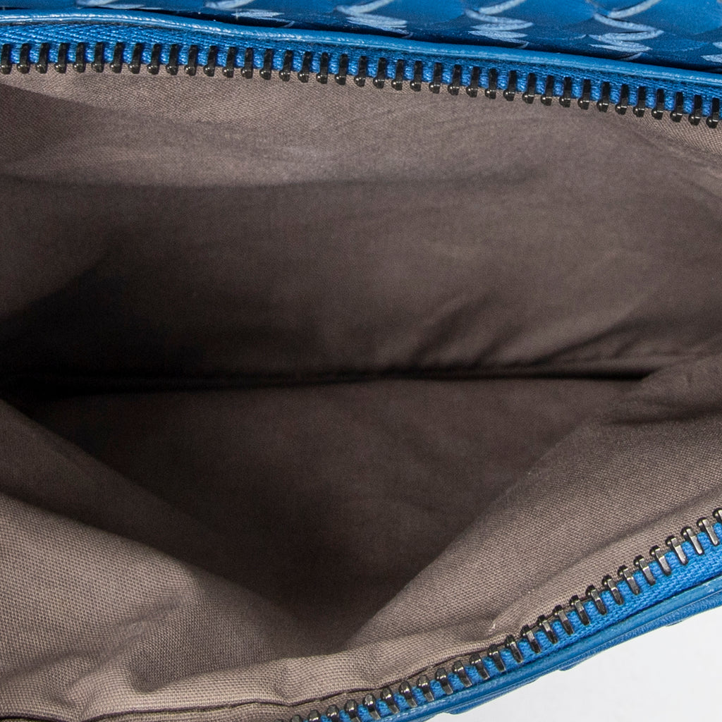 Shoulder Bag Small Front Pocket Crossbody Blue Intrecciato Leather